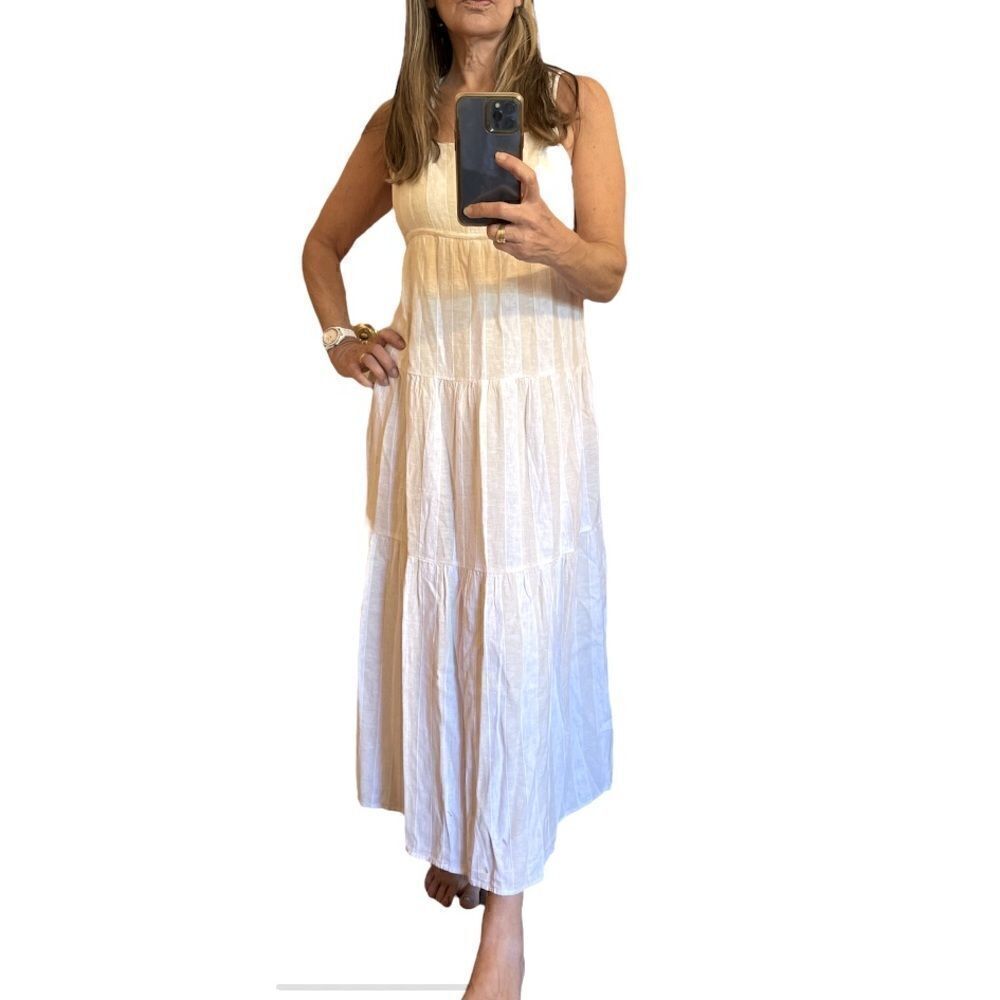NEW CLOTH & STONE ANTHROPOLOGIE Linen Stripes Sleeveless Maxi Dress.Size M